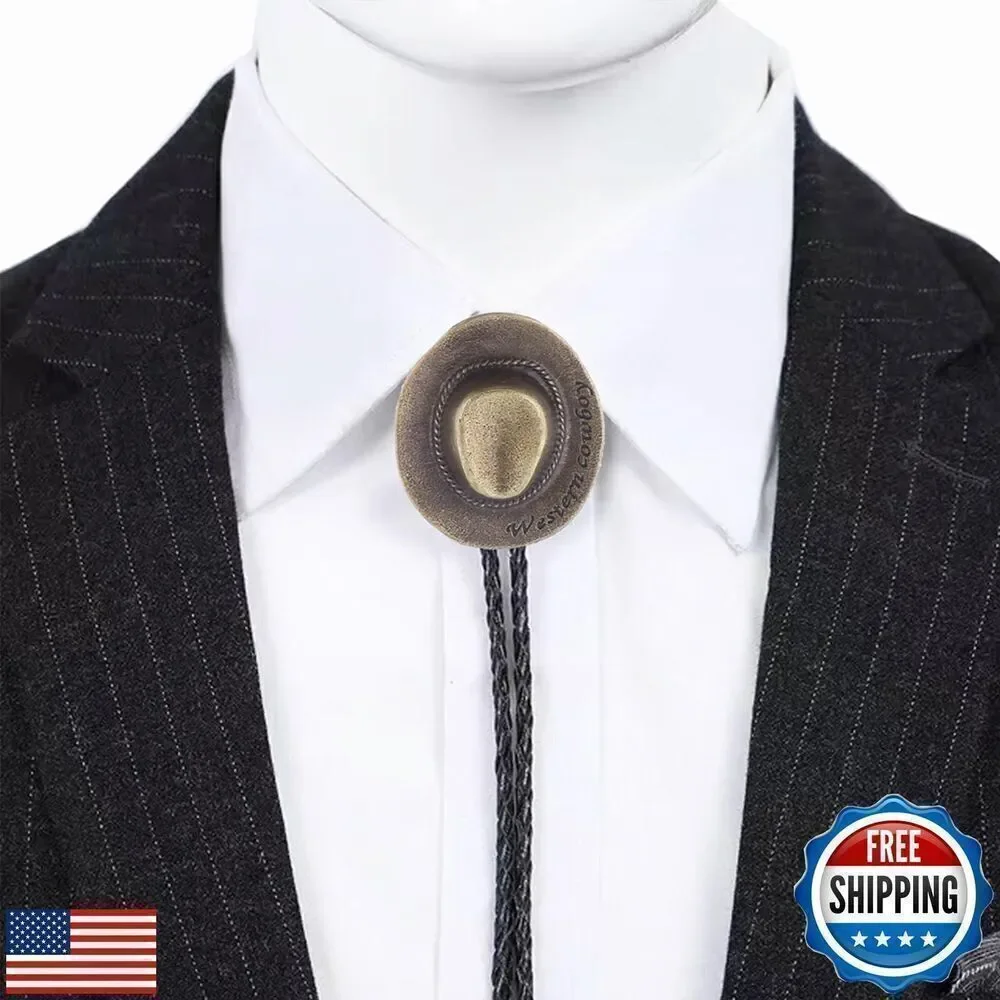 Western Vintage Bolo Tie Leather Necktie Cowboy Hat New